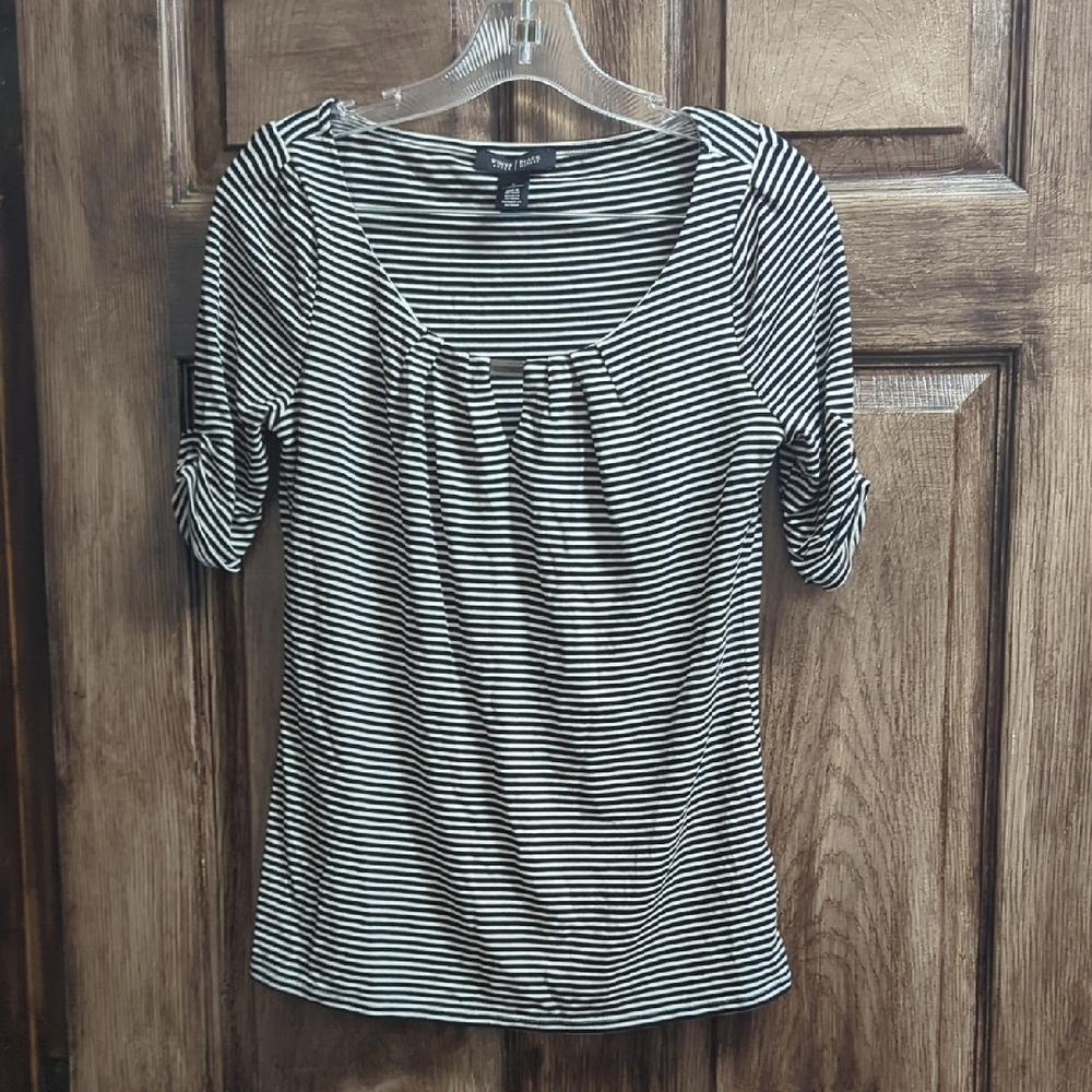White House Black Market Black and White Striped Blouse